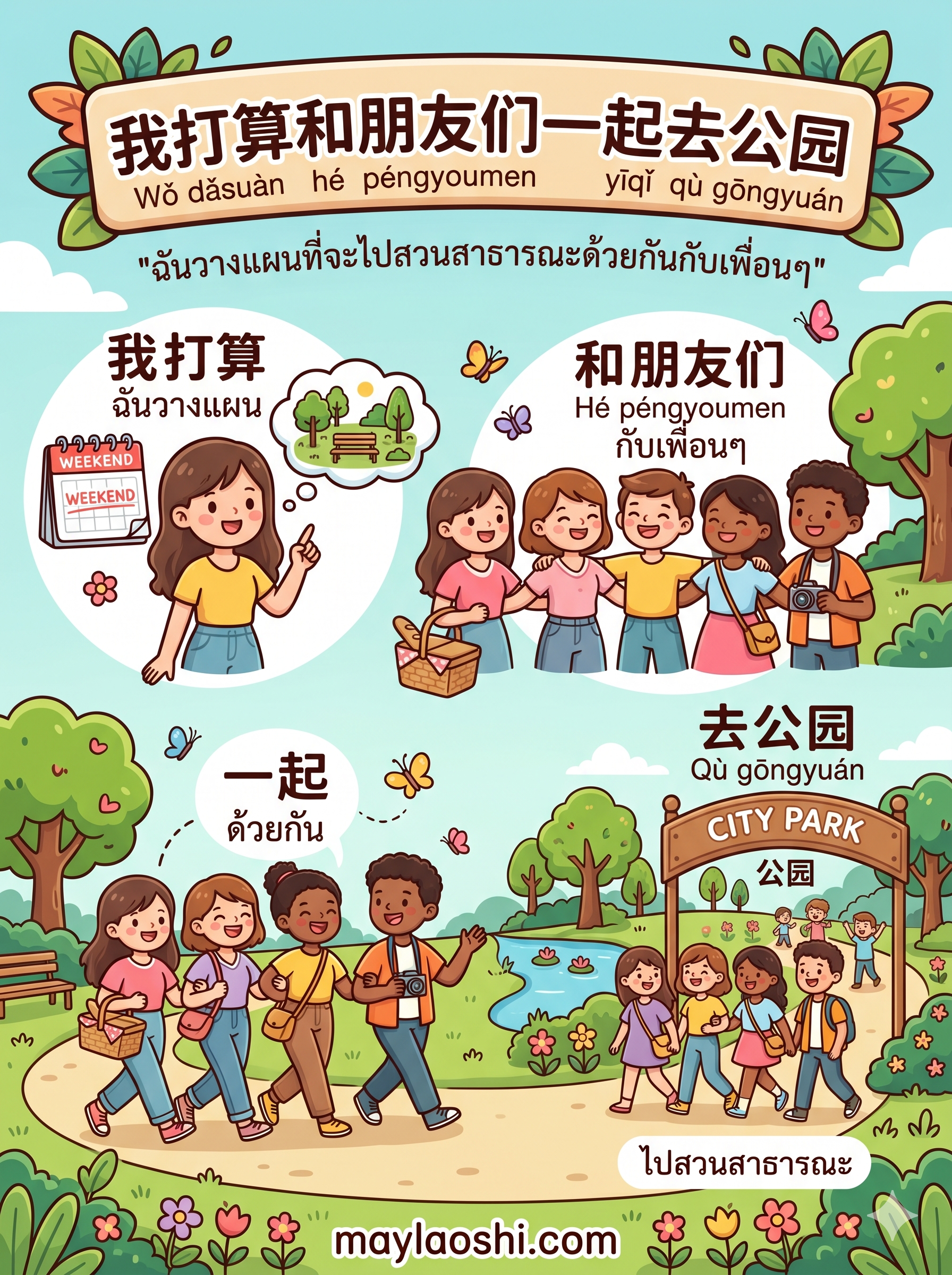 “ไปสวนสาธารณะกับเพื่อน”​HSK3 阅读